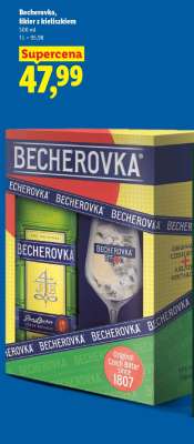 Becherovka, likér z kieliszkiem
