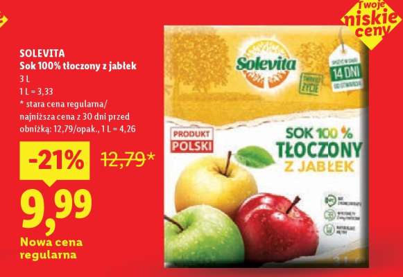 SOLEVITA Sok 100% tłoczony z jabłek