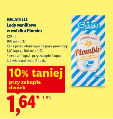 GELATELLI Lody waniliowe w wafelku Plombir