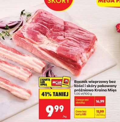 Boczek wieprzowy bez kości i skóry pakowany próżniowo Kraina Mięs