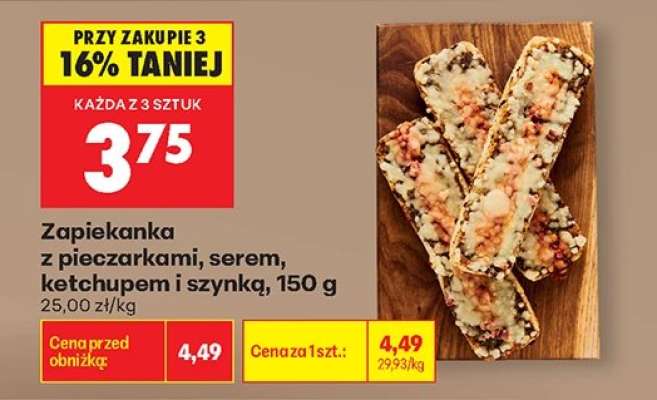Zapiekanka z pieczarkami , serem ketchupem i szynką , 150 g