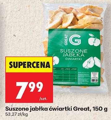 Suszone jabłka ćwiartki Great, 150 g