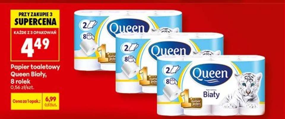 Papier toaletowy Queen Biały, 8 rolek