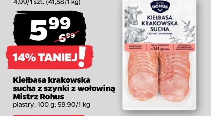 Kiełbasa krakowska sucha z szynki z wołowiną Mistrz Rohus