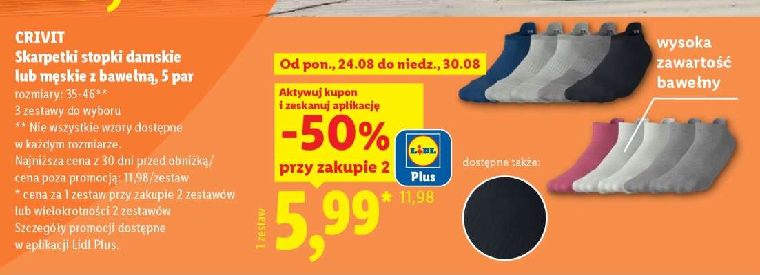 CRIVIT Skarpetki stopki damskie lub męskie z bawełną, 5 par