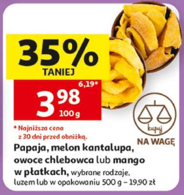 Papaja, melon kantalupa, owoce chlebowca lub mango w płatkach