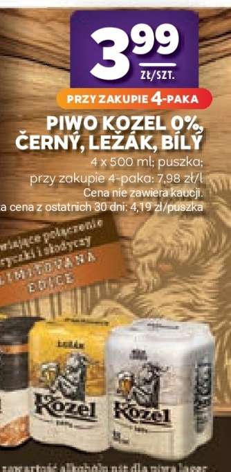 Piwo Kozel 0% Černý, Ležák, Bílý