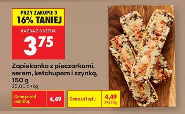 Zapiekanka z pieczarkami , serem ketchupem i szynką , 150 g