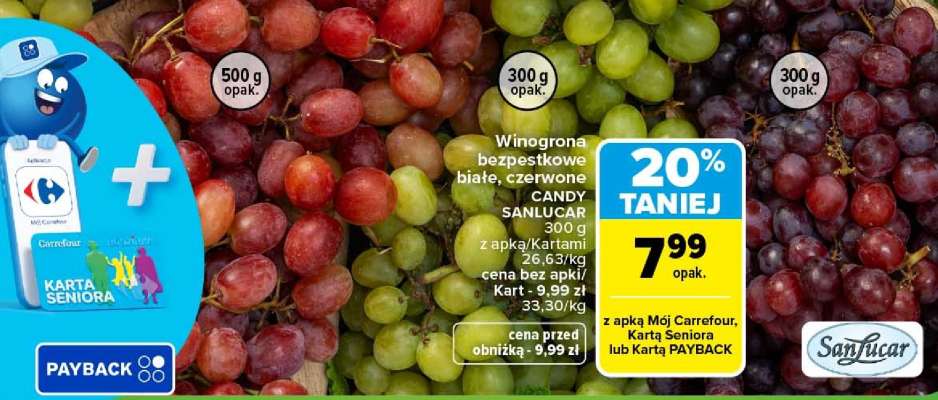 Winogrona bezpestkowe białe, czerwone