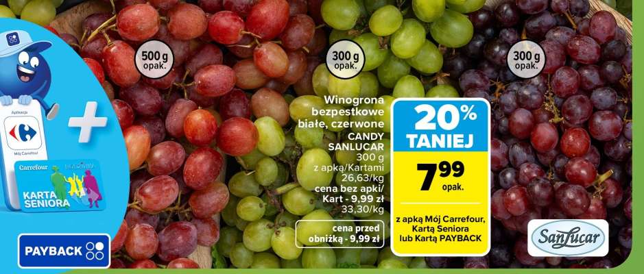 Winogrona bezpestkowe białe, czerwone CANDY SANLUCAR