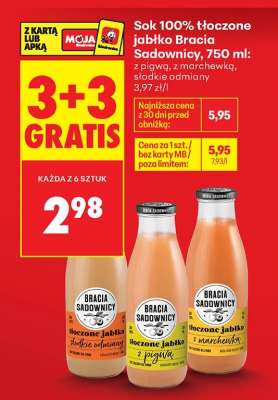 Sok 100% tłoczone jabłko Bracia Sadownicy, 750 ml