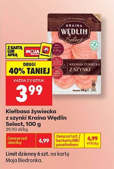 Kiełbasa żywiecka z szynki Kraina Wędlin Select , 100 g