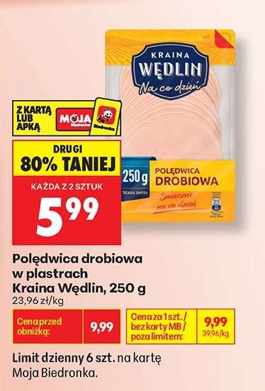 Polędwica drobiowa w plastrach Kraina Wędlin, 250 g