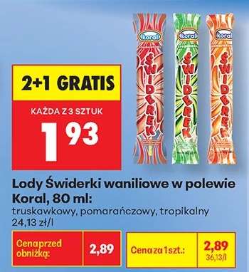 Lody Świderki waniliowe w polewie Koral, 80 ml