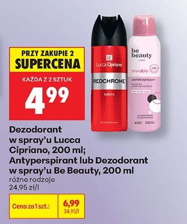 Dezodorant w spray’u Lucca Cipriano, 200 ml Antyperspirant lub Dezodorant w spray’u Be Beauty, 200 ml