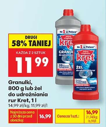 Granulki, 800 g lub żel do udrożniania rur Kret, 1 l