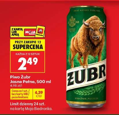 Piwo Żubr Jasne Pełne, 500 ml