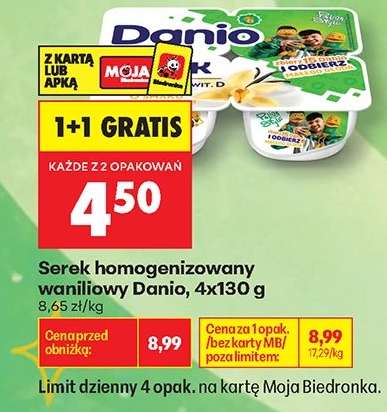 Serek homogenizowany waniliowy Danio, 4x130 g