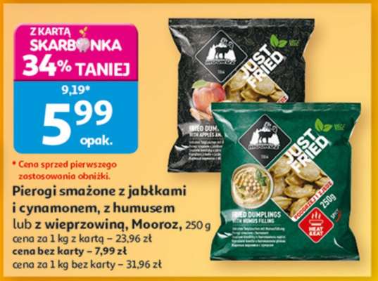 Pierogi smażone z jabłkami i cynamonem, z humusem lub z wieprzowiną, Mooroz