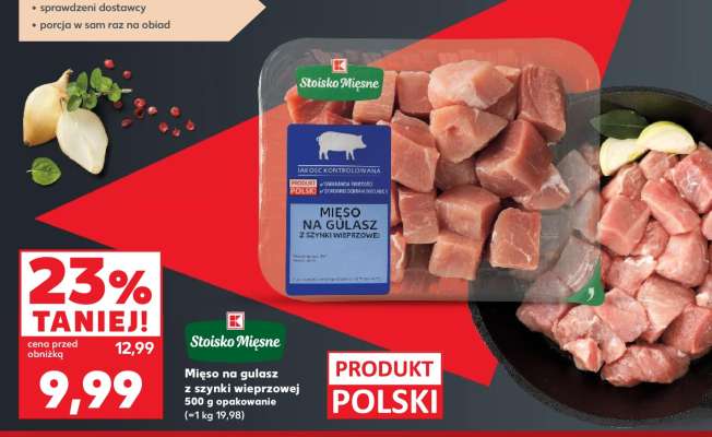Mięso na gulasz z szynki wieprzowej 500 g opakowanie (=1 kg 19,98)