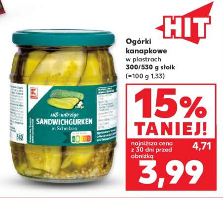 Ogórki kanapkowe w plastrach 300/530 g słoik