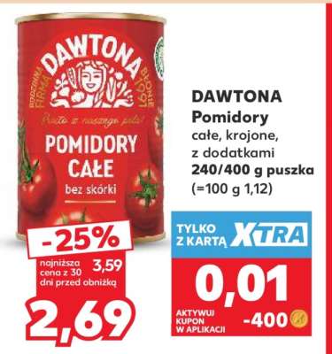 DAWTONA Pomidory całe, krojone, z dodatkami 240/400 g puszka