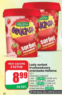 Lody sorbet truskawkowy oranżada Hellena