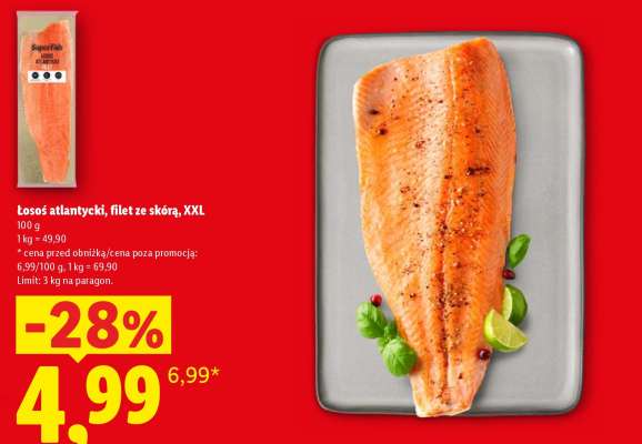 Łosoś atlantycki, filet ze skórą, XXL