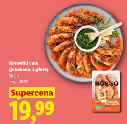 Krewetki całe gotowane, z głową