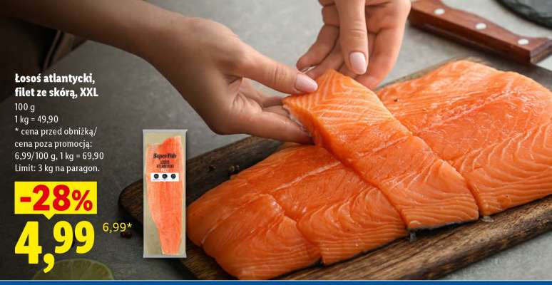Łosoś atlantycki, filet ze skórą, XXL
