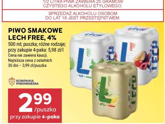 Piwo smakowe Lech Free, 4%
