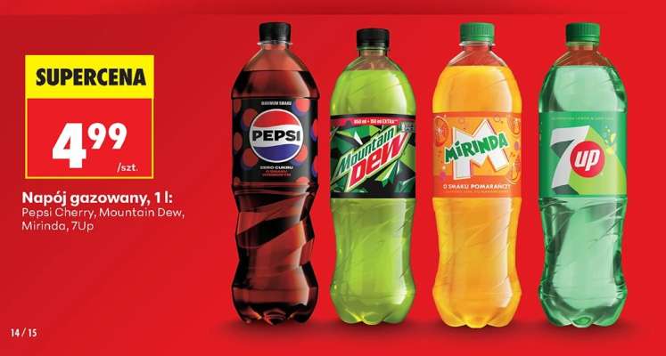 Napój gazowany, 1 l: Pepsi Cherry, Mountain Dew, Mirinda, 7Up