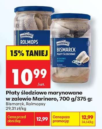 Płaty śledziowe marynowane w zalewie Marinero, 700 g/375 g