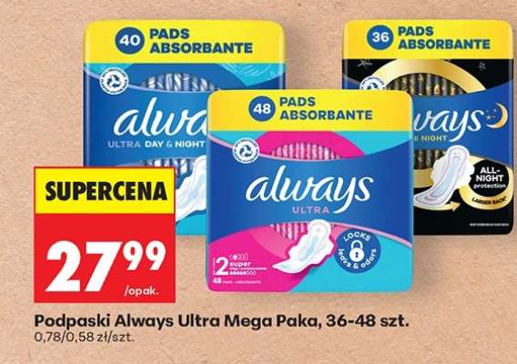 Podpaski Always Ultra Mega Paka, 36-48 szt.