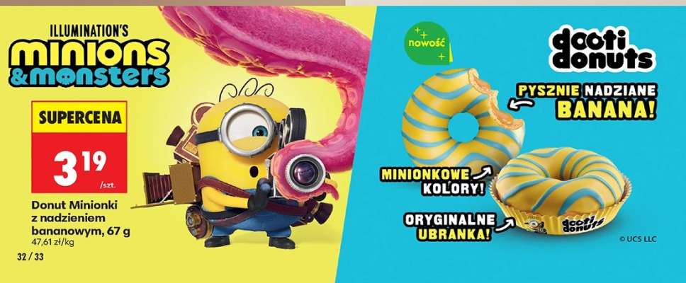 Donut Minionki z nadzieniem bananowym, 67 g