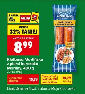 Kiełbasa Morliňska z piersi kurczaka Morliny 400 g