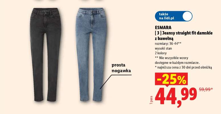 ESMARA Jeansy straight fit damskie z bawełną