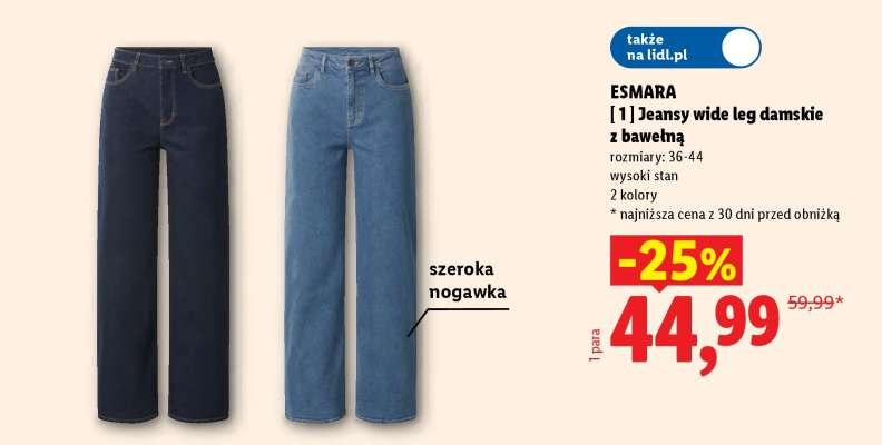 ESMARA Jeansy wide leg damskie z bawełną
