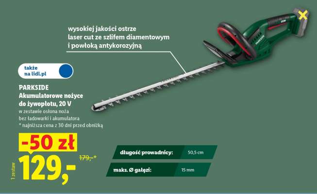 PARKSIDE Akumulatorowe nożyce do żywopłotu, 20 V