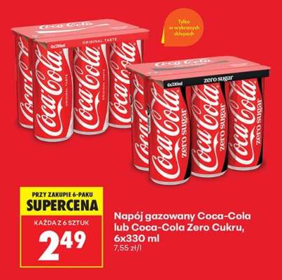 Napój gazowany Coca-Cola lub Coca-Cola Zero Cukru, 6x330 ml