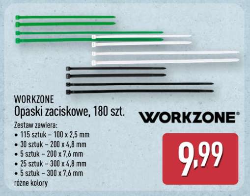 WORKZONE Opaski zaciskowe, 180 szt.