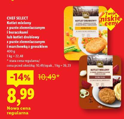CHEF SELECT Kotlet mielony z purée ziemniaczanym i buraczkami lub kotlet drobiowy z purée ziemniaczanym i marchewką z groszkiem