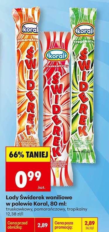 Lody Świderek waniliowe w polewie Koral, 80 ml