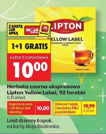 Herbata czarna ekspresowa Lipton Yellow Label, 92 torebki