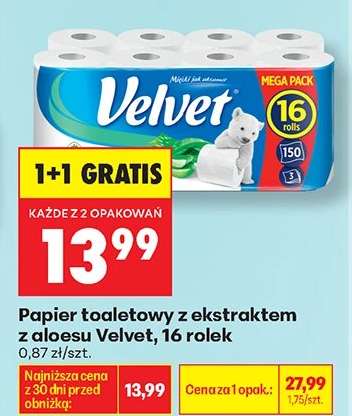 Papier toaletowy z ekstraktem z aloesu Velvet, 16 rolek