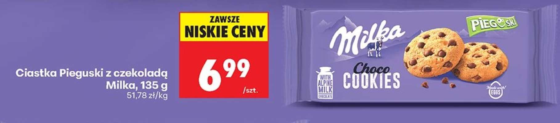 Ciastka Pieguski z czekoladą Milka, 135 g