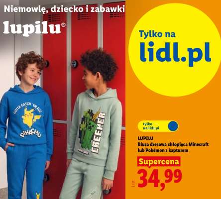 LUPILU Bluza dresowa chłopięca Minecraft lub Pokémon z kapturem