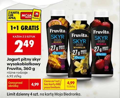 Jogurt pitny skyr wysokobiałkowy Fruvita, 360 g