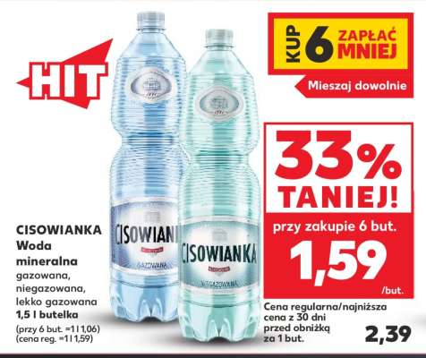CISOWIANKA Woda mineralna gazowana, niegazowana, lekko gazowana 1,5 l butelka
