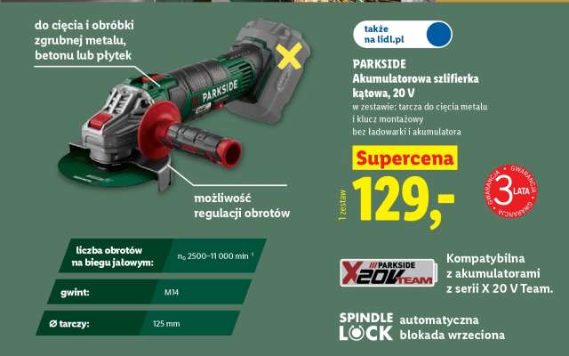 Parkside Akumulatorowa szlifierka kątowa 20 V
